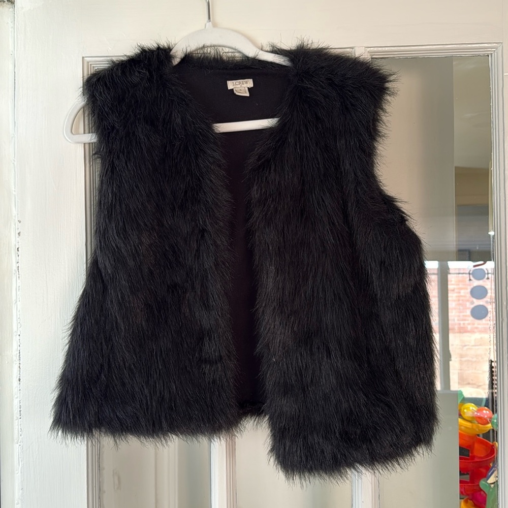 J crew black faux fur vest